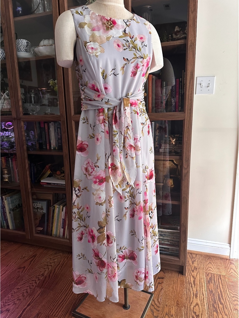 Anne Klein Sleeveless Flowy Floral Maxi Chiffon Dress Size S